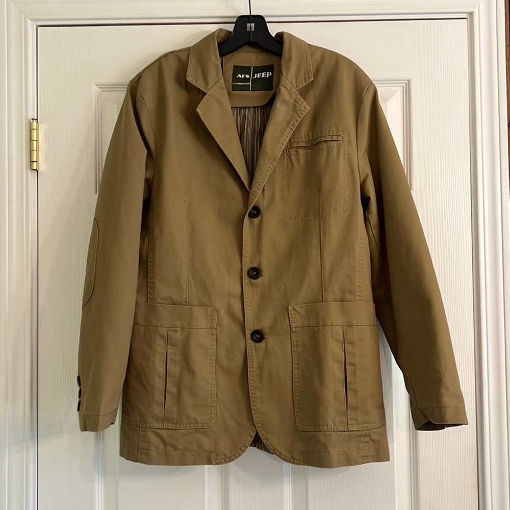 AFS Jeep Men’s Rugged Cotton Canvas Khaki-Brown Sport Coat Blazer Jacket Size M